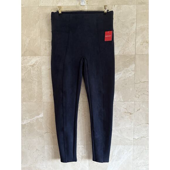 SPANX Faux Suede Leggings Large Classic Navy, Sleek Fit, Slimming, Holiday Party - Picture 8 of 10